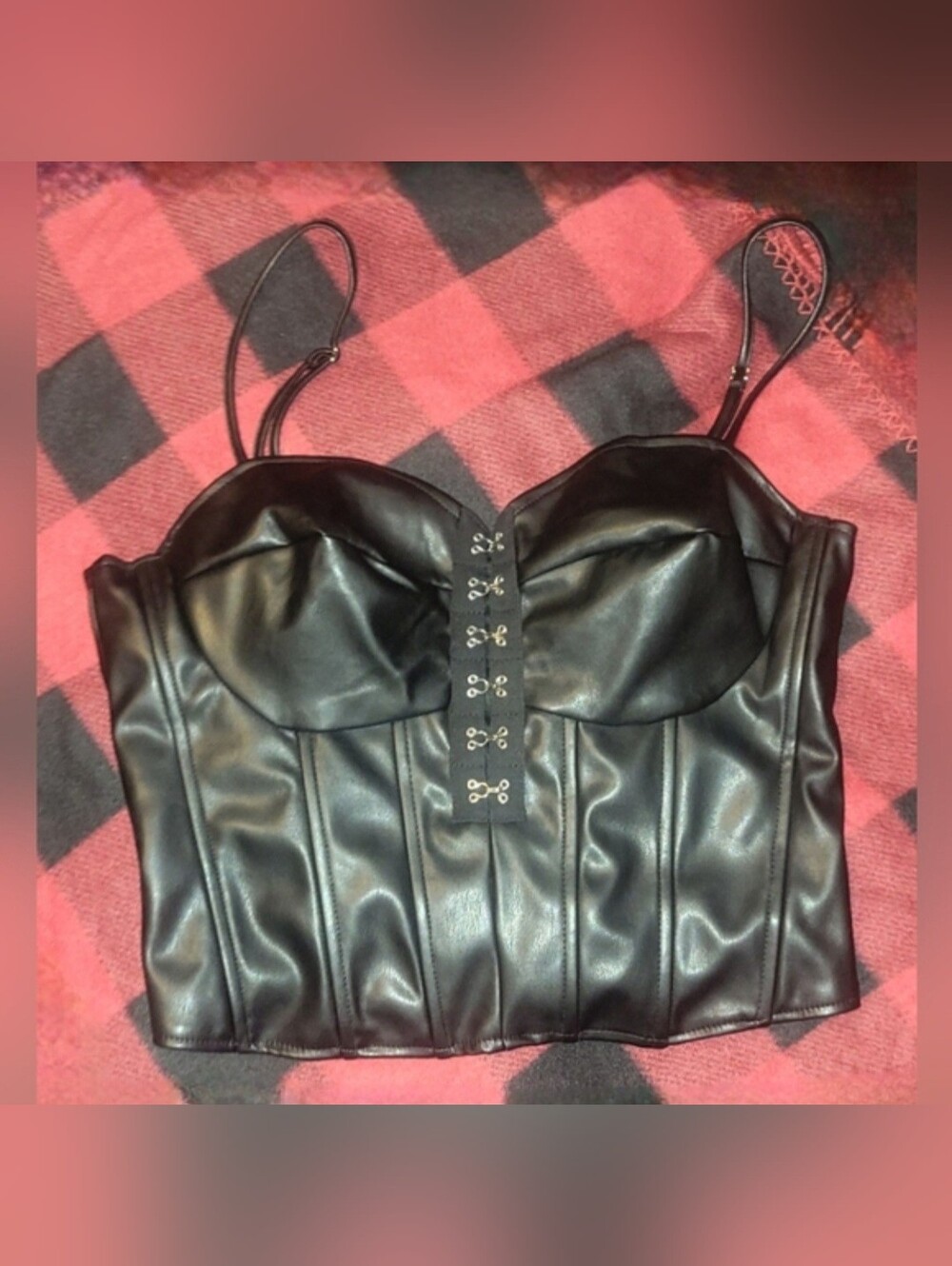 Fashion Nova Off the hook blk faux leather spaghetti strap corset top 1X NWT - Picture 11 of 17